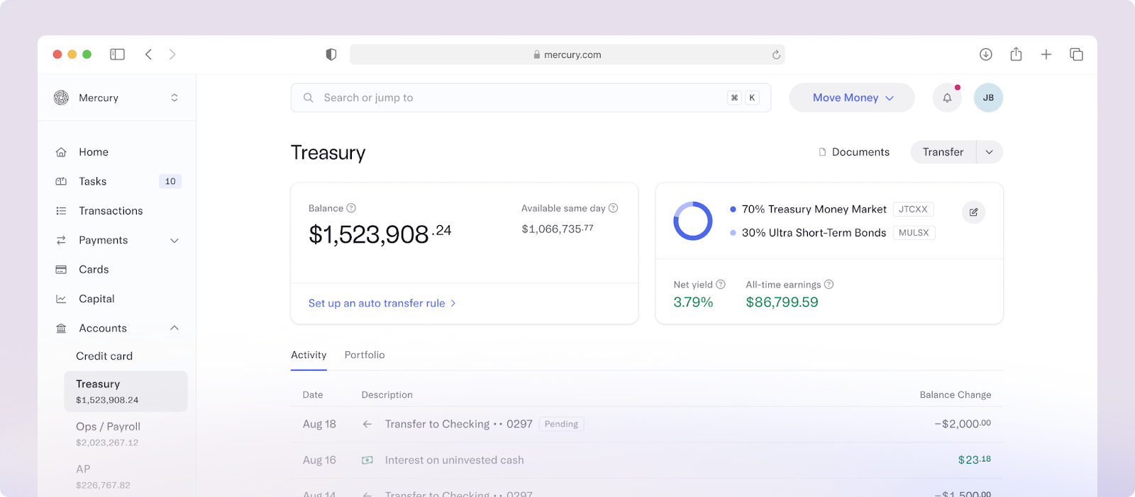 How net yield is calculated in Mercury Treasury – Mercury