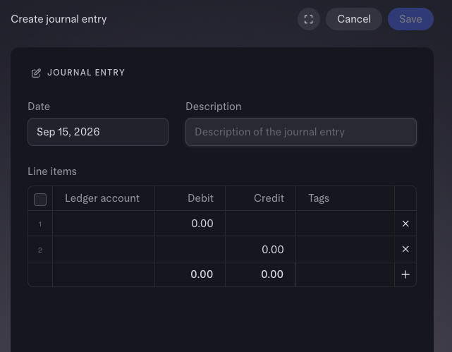 Create journal modal